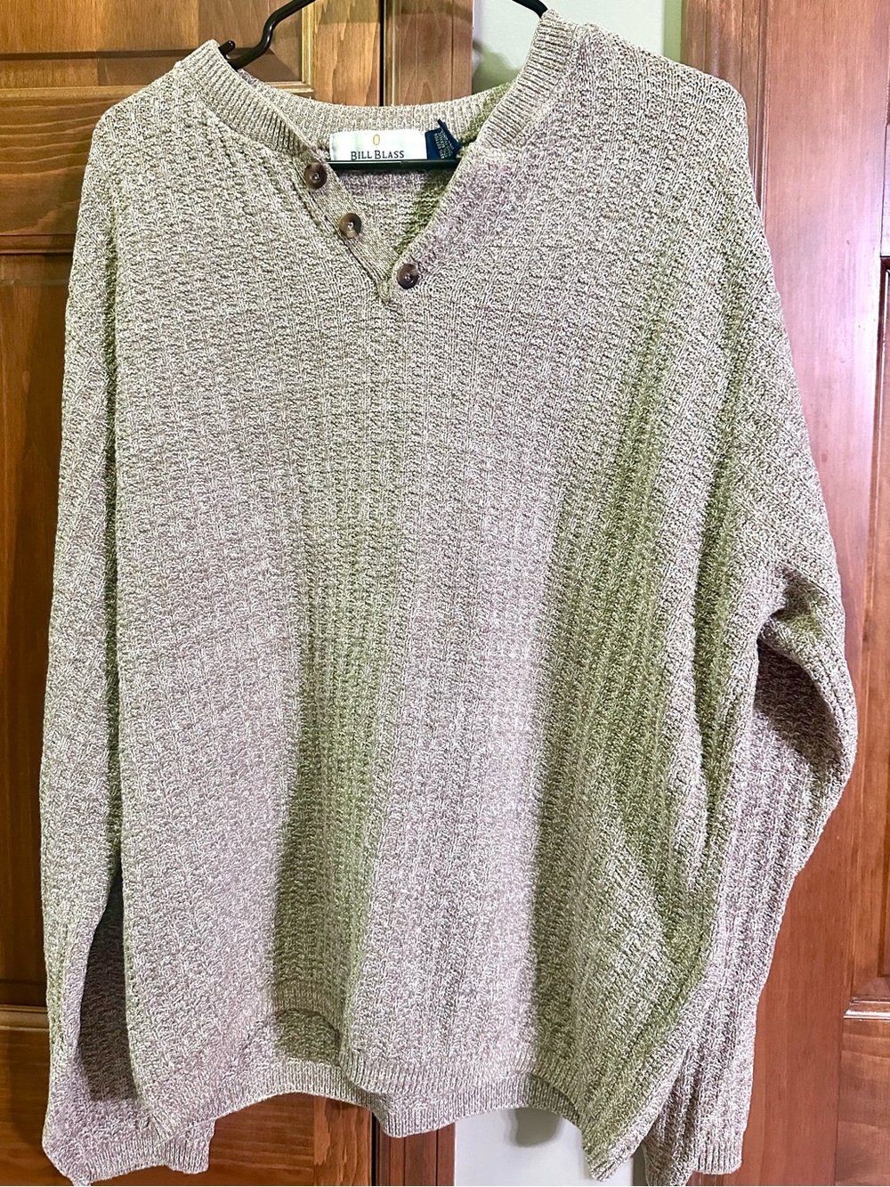 Vintage bill blass Men's Beige V-Neck Button Henley Sweater